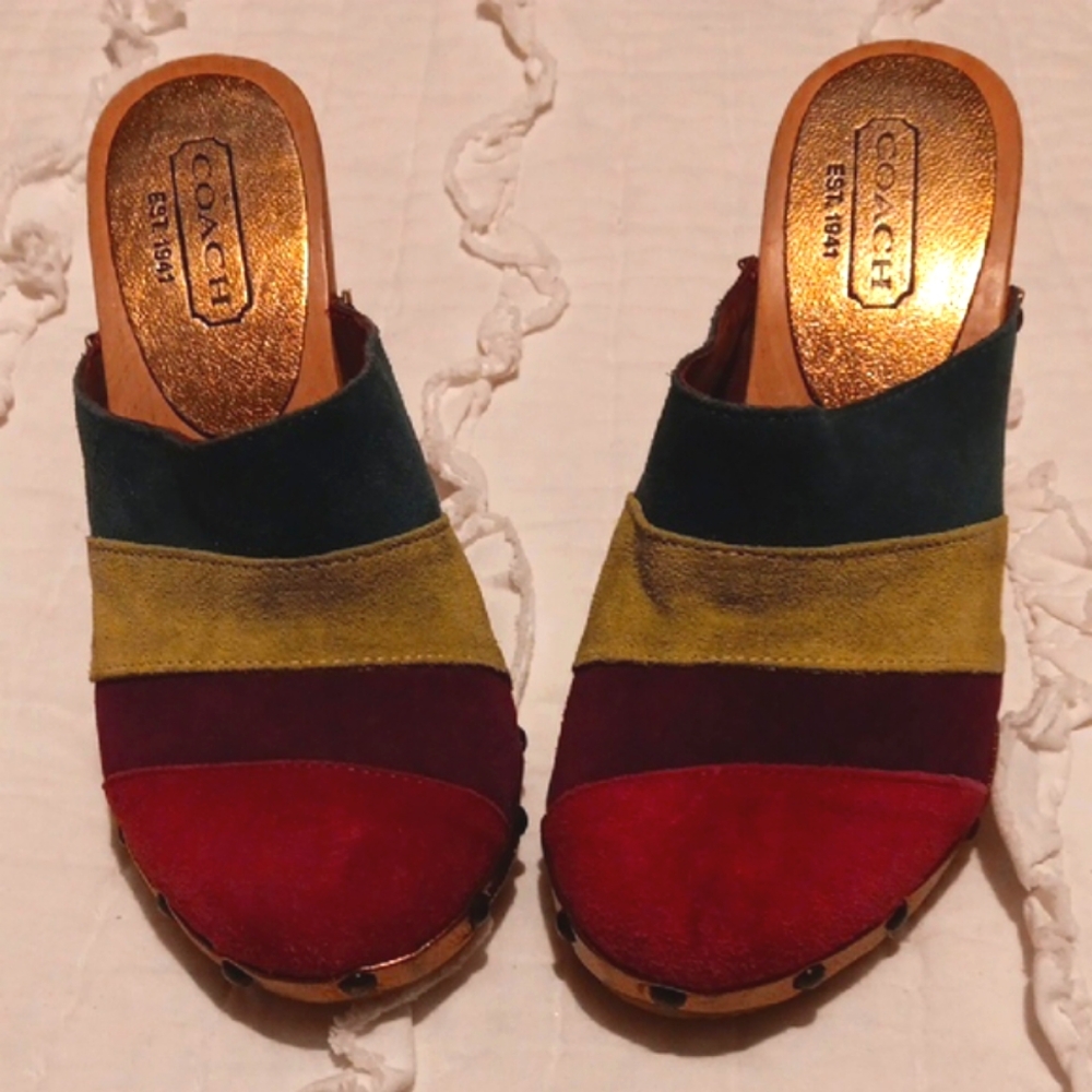 Coach Red and Green Mules with Cork Sole - Picture 2 of 3